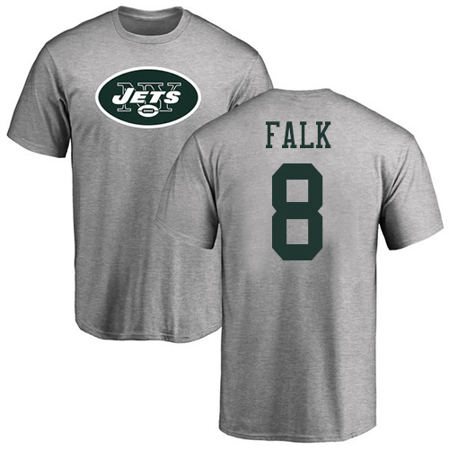 New York Jets Men Ash Luke Falk Name and Number Logo NFL Football #8 T Shirt